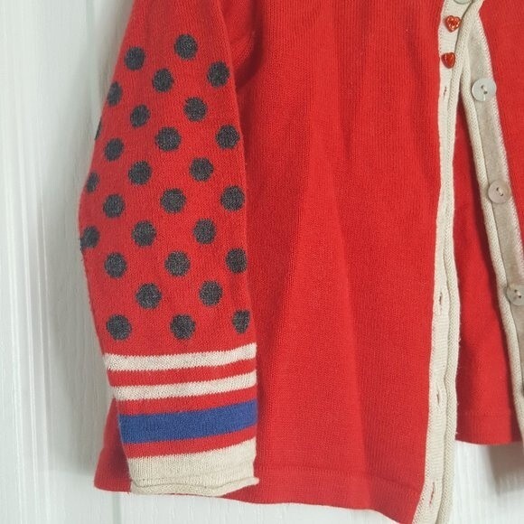 deux par deux Red Cardigan with Polka Dots Hearts Bows - Picture 2 of 4
